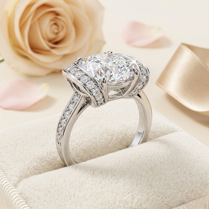 Bold Round-Cut Diamond Ring with Pavé-Set Accent Bands in 925 Silver, 10K / 14K Gold, or Platinum – Finora Jewelry