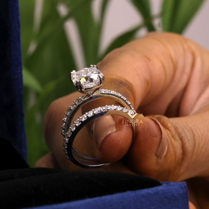 Cushion Square Cut Moissanite Engagement Ring with Pavé Band | 2.65 CT Colorless VVS | 925 Silver, 10K & 14K Gold