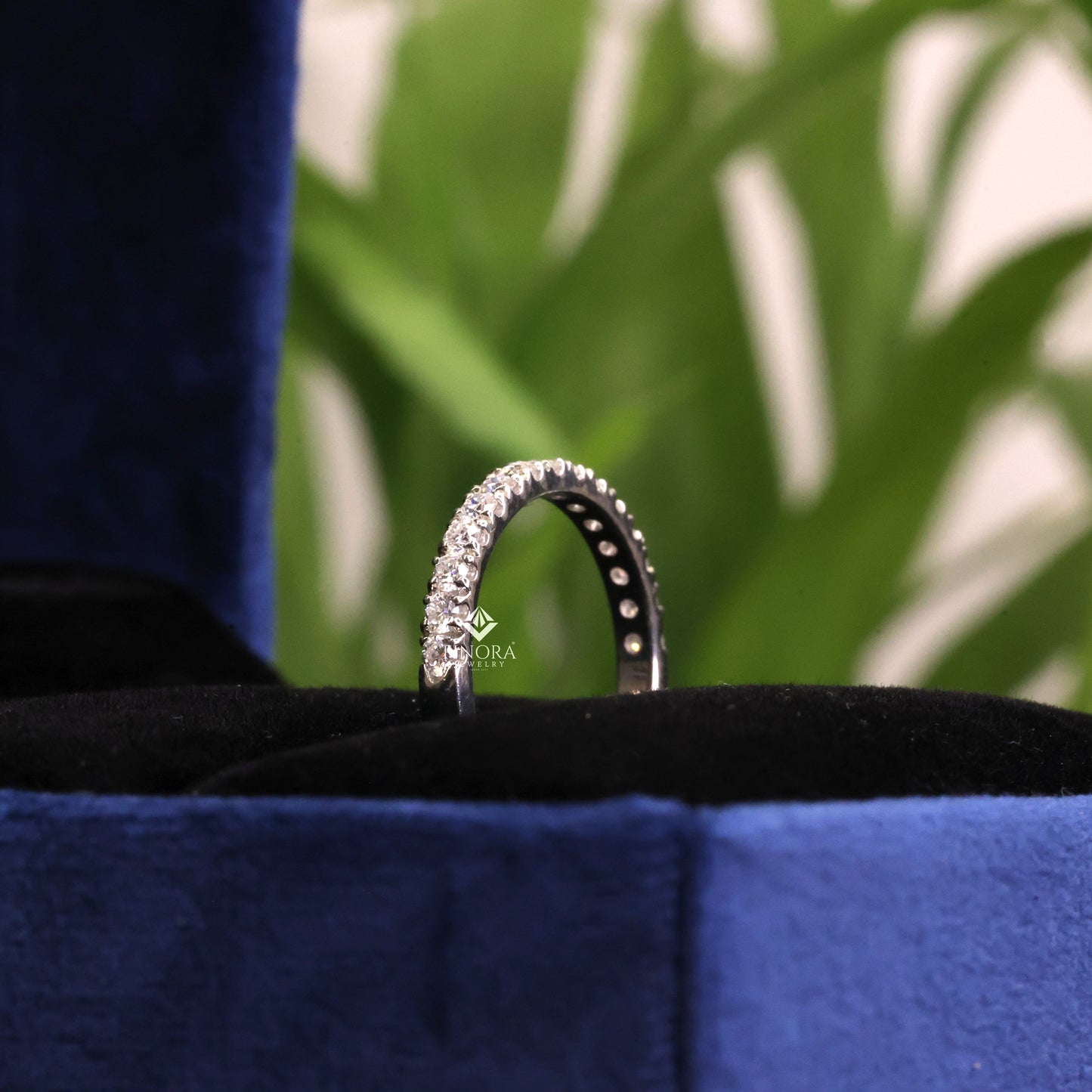 3.99 ct cushion cut moissanite engagement ring with pavé band | colorless vvs | 925 silver & gold | finora jewelry