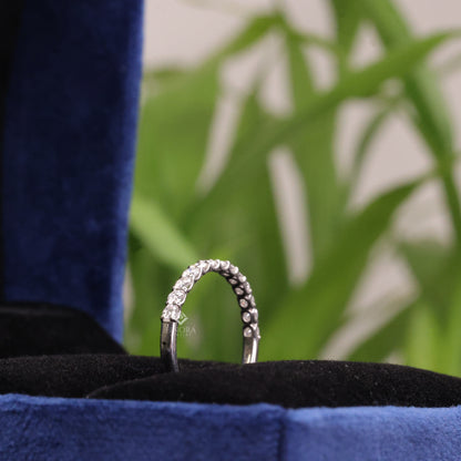 Classic Round Cut Moissanite Half Eternity Wedding Band, Stackable Minimal Ring – Finora Jewelry