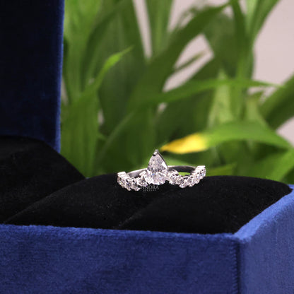 Pear Cut Diamond Engagement Ring with Accent Band – Finora Jewelry