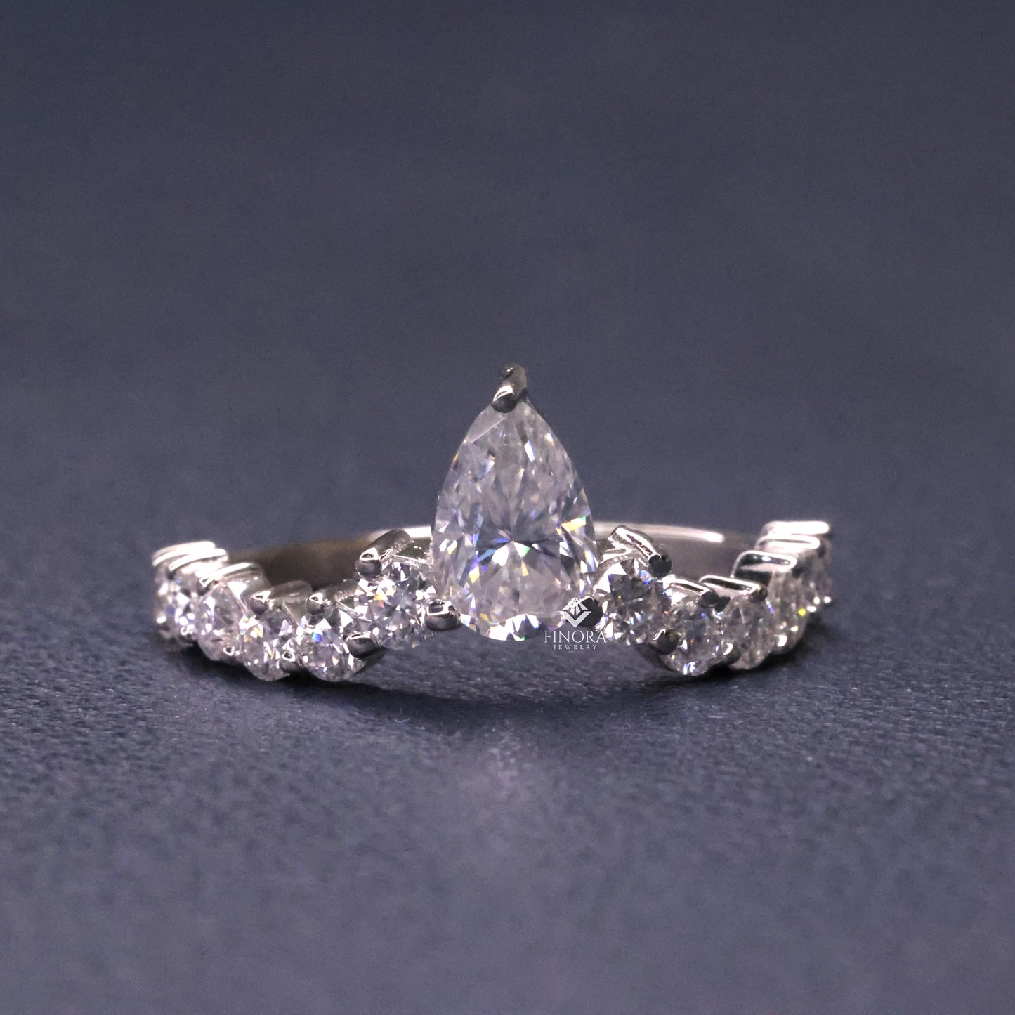 pear cut diamond engagement ring with accent band – finora jewelry