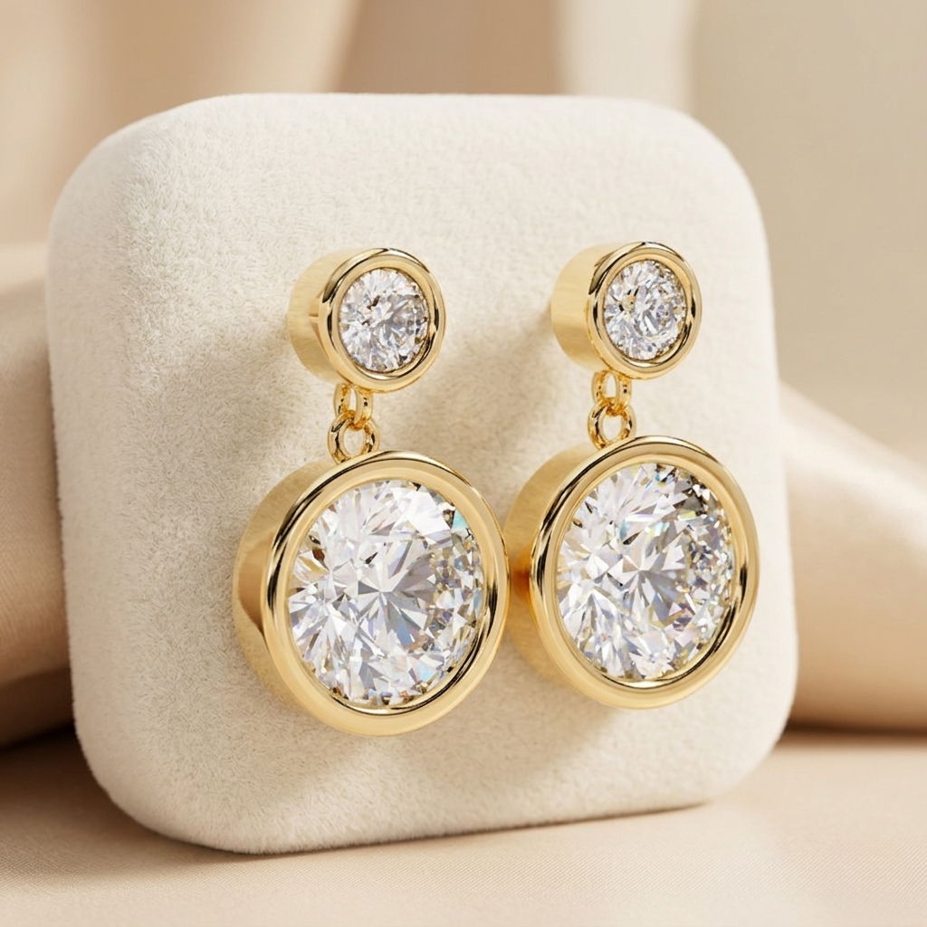 modern bezel drop moissanite earrings | finora jewelry