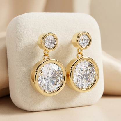 Modern Bezel Drop Moissanite Earrings | Finora Jewelry