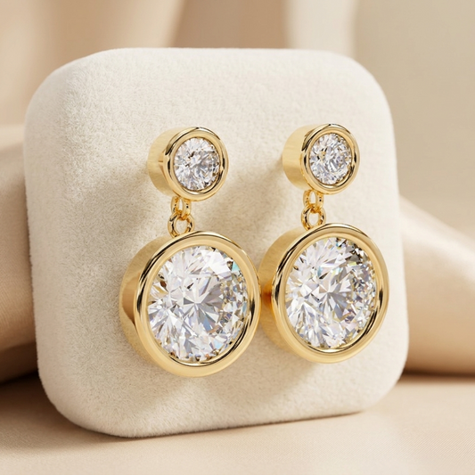Modern Bezel Drop Moissanite Earrings | Finora Jewelry
