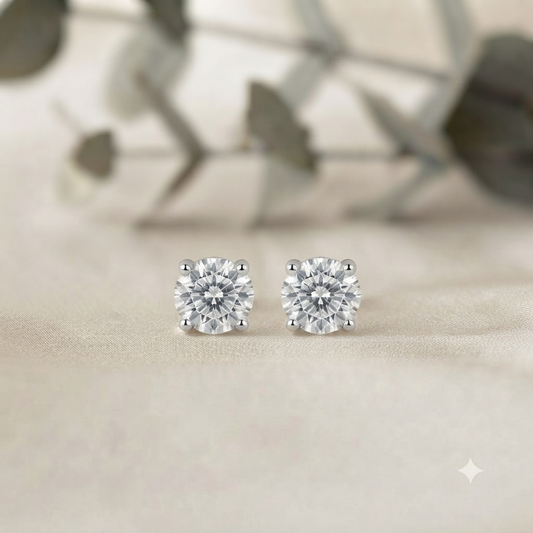 Classic Round Moissanite Stud Earrings – 4MM Solitaire, 10K-18K Gold, Sterling Silver