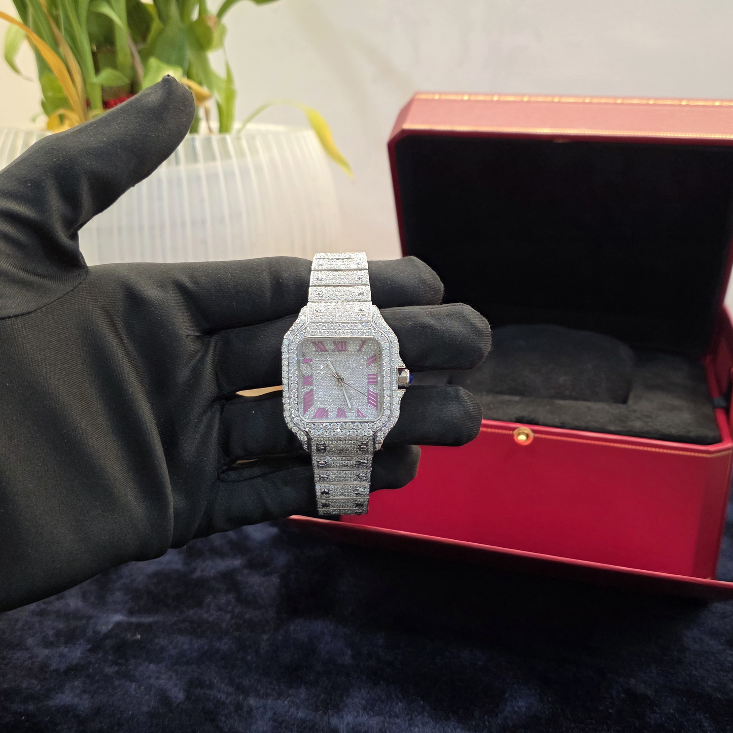 iced out bust down watch 36mm women | roman pink letters