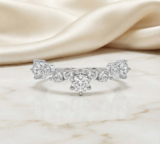 Round Cut Diamond Curved Wedding Band, Contour Stackable Ring – Finora Jewelry