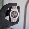 Iced Out Bust Down Watch 41mm Men | Skeleton Dial Icedout Watch Rose & White
