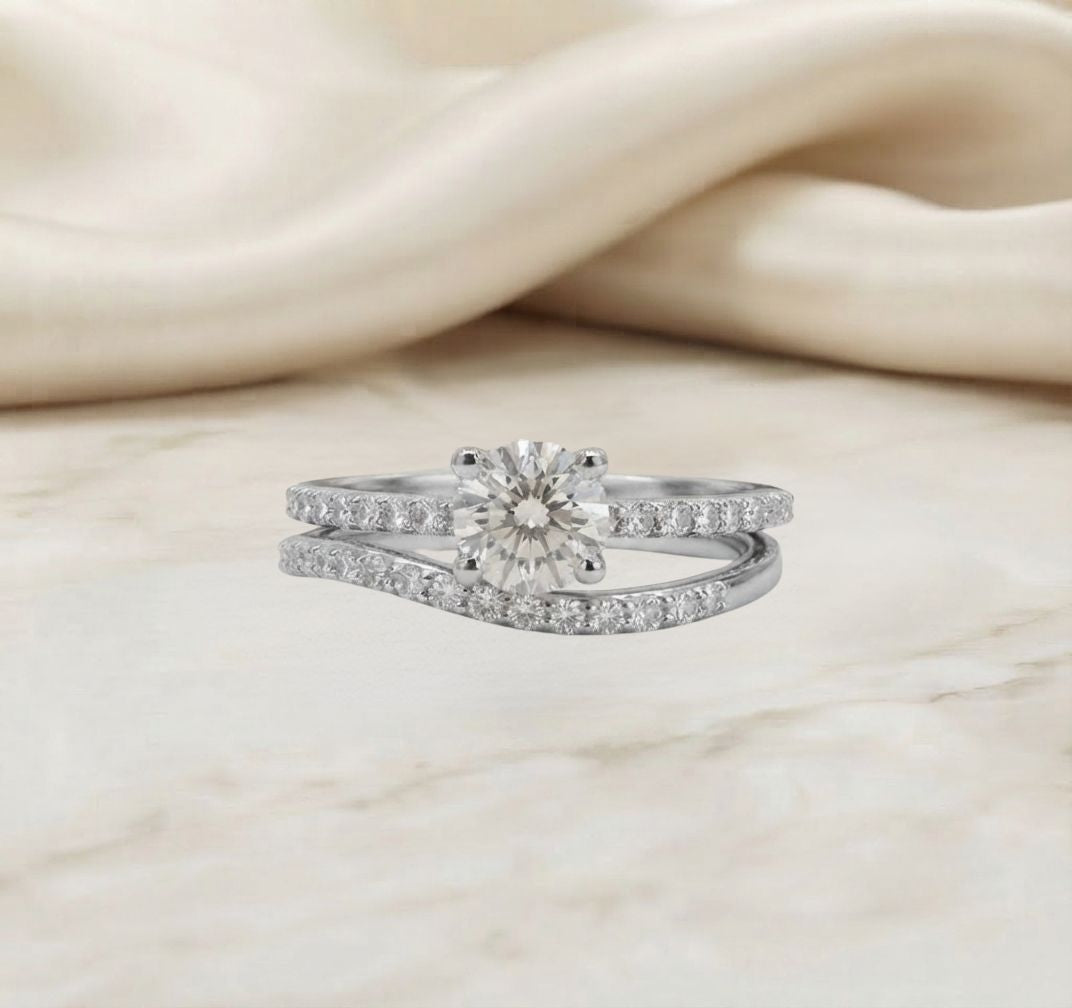 round cut diamond solitaire engagement ring with matching band – finora jewelry