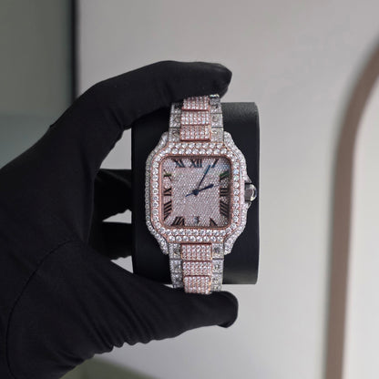 Icedout Premium Customized Watch | Two Tone | White and Rose | Bust down Watch