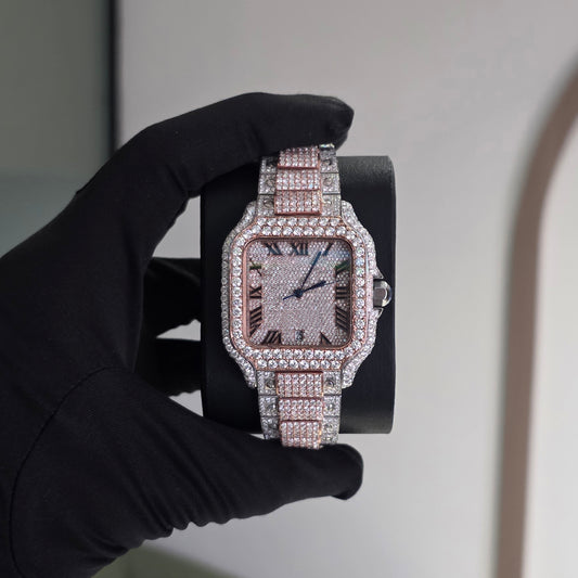 Icedout Premium Customized Watch | Two Tone | White and Rose | Bust down Watch