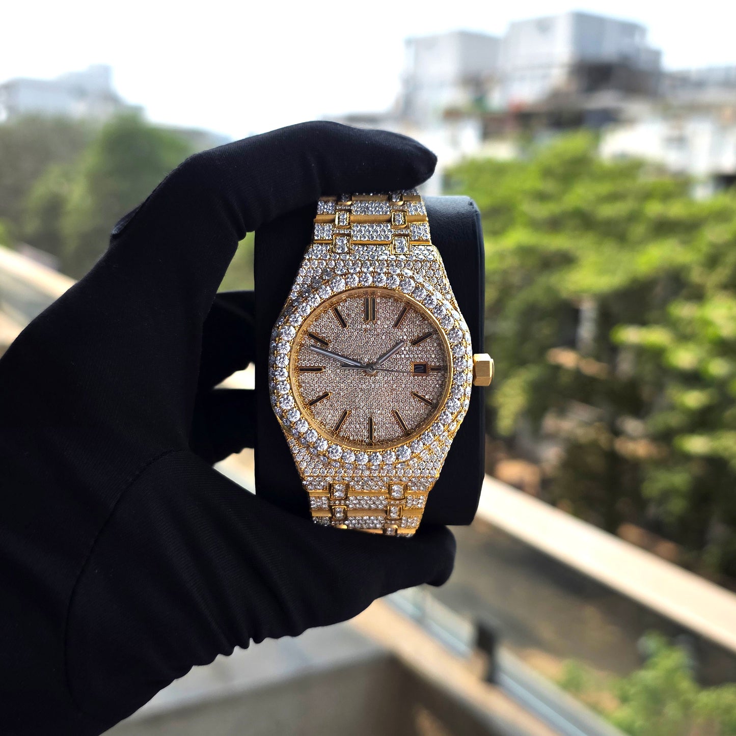 iced out bust down watch 41mm men | yellow icedout watch flat band