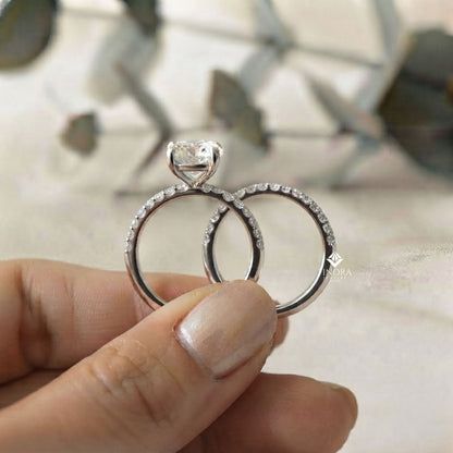 Cushion Square Cut Moissanite Engagement Ring with Pavé Band | 2.65 CT Colorless VVS | 925 Silver, 10K & 14K Gold