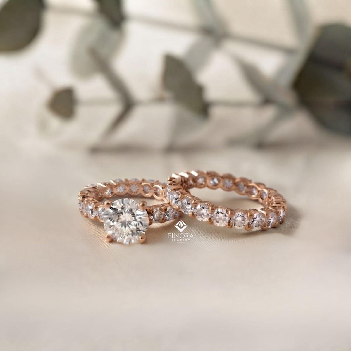 round cut lab grown diamond solitaire eternity ring – pave band, dainty gold fine jewelry