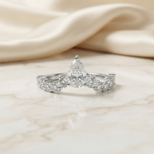 Pear Cut Diamond Engagement Ring with Accent Band – Finora Jewelry