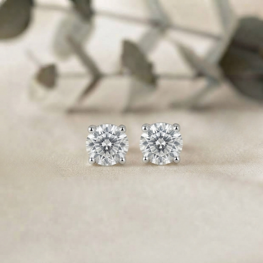 Classic Round Moissanite Stud Earrings – 4MM Solitaire, 10K-18K Gold, Sterling Silver