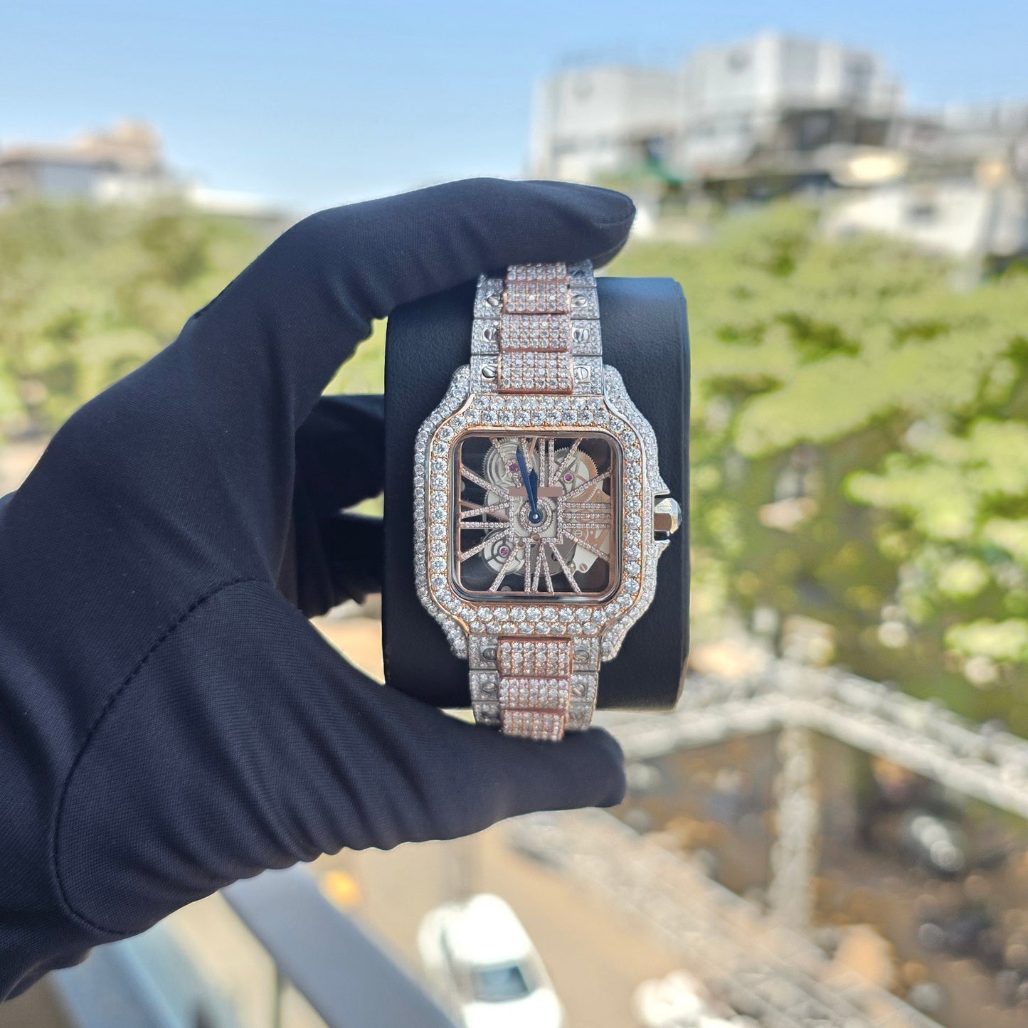 iced out watch | two tone | 41 mm | skeleton dial | customized watch | bust down watch
