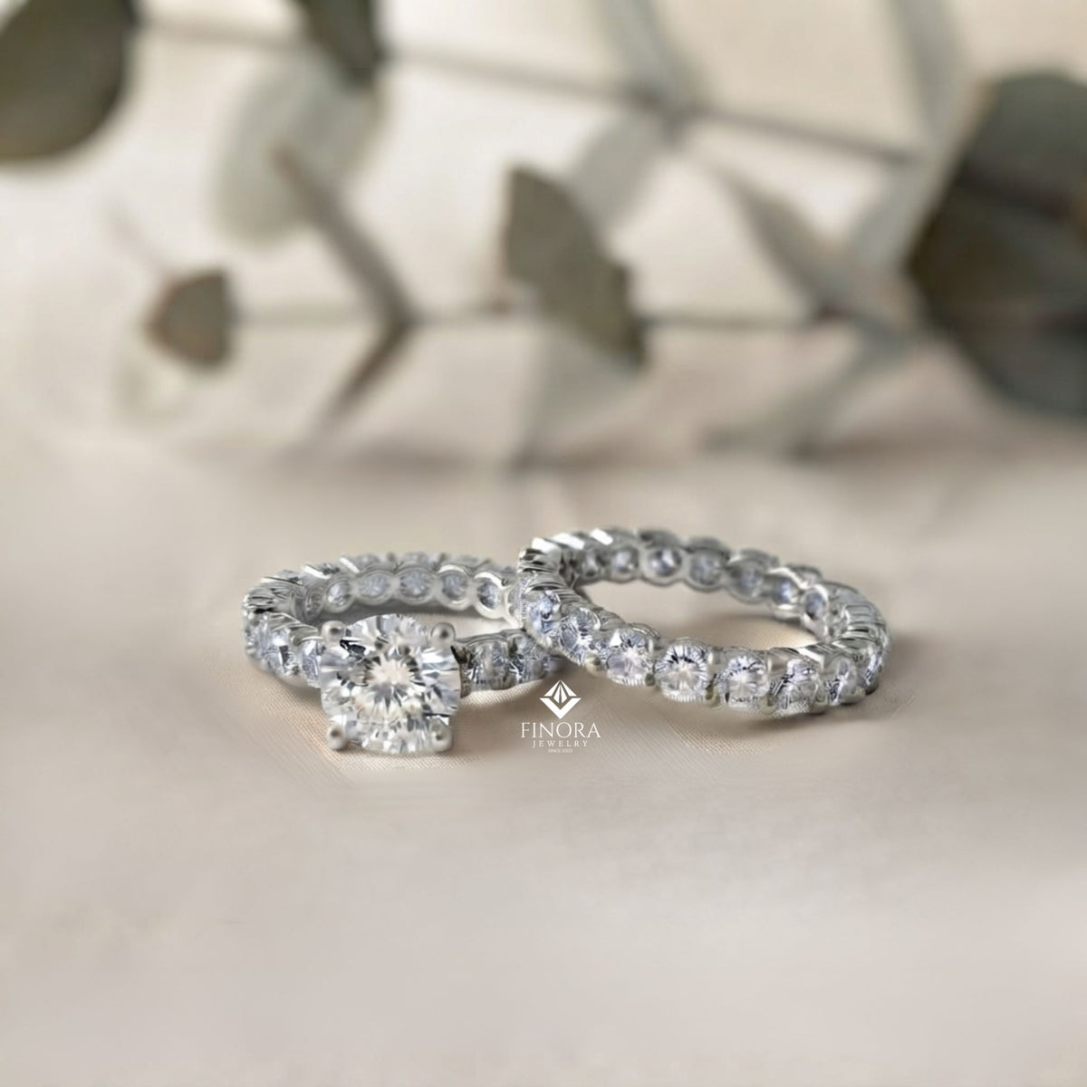 round cut lab grown diamond solitaire eternity ring – pave band, dainty gold fine jewelry
