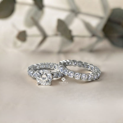 Round Cut Lab Grown Diamond Solitaire Eternity Ring – Pave Band, Dainty Gold Fine Jewelry