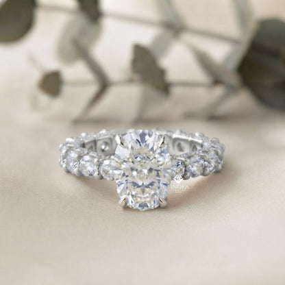 5ct Oval Cut Lab Grown Diamond  Solitaire Eternity Ring – Pave Band, Dainty Gold Fine Jewelry
