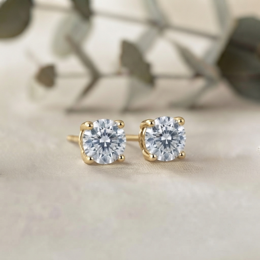 Classic Round Moissanite Stud Earrings – 4MM Solitaire, 10K-18K Gold, Sterling Silver