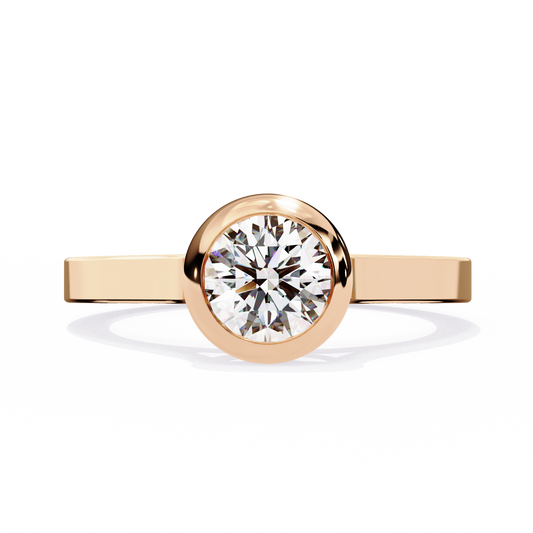 Minimalist Round Moissanite Bezel Set Ring – Modern Solitaire for Promise, Engagement or Birthday Gift – 925 Silver / 10K / 14K Gold / Platinum – White / Yellow / Rose Gold – Finora Jewelry