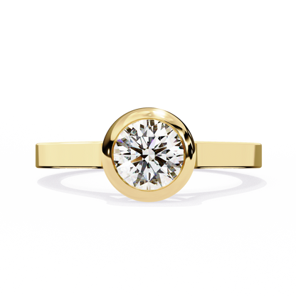 Minimalist Round Moissanite Bezel Set Ring – Modern Solitaire for Promise, Engagement or Birthday Gift – 925 Silver / 10K / 14K Gold / Platinum – White / Yellow / Rose Gold – Finora Jewelry