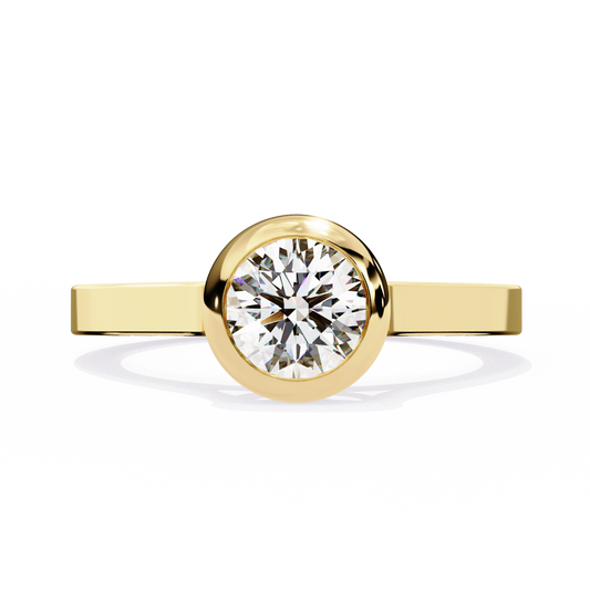 Minimalist Round Moissanite Bezel Set Ring – Modern Solitaire for Promise, Engagement or Birthday Gift – 925 Silver / 10K / 14K Gold / Platinum – White / Yellow / Rose Gold – Finora Jewelry