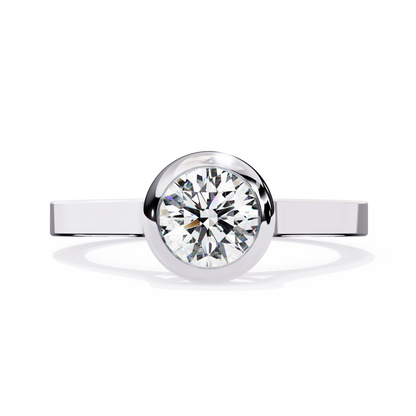 Minimalist Round Moissanite Bezel Set Ring – Modern Solitaire for Promise, Engagement or Birthday Gift – 925 Silver / 10K / 14K Gold / Platinum – White / Yellow / Rose Gold – Finora Jewelry