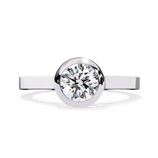 Minimalist Round Moissanite Bezel Set Ring – Modern Solitaire for Promise, Engagement or Birthday Gift – 925 Silver / 10K / 14K Gold / Platinum – White / Yellow / Rose Gold – Finora Jewelry