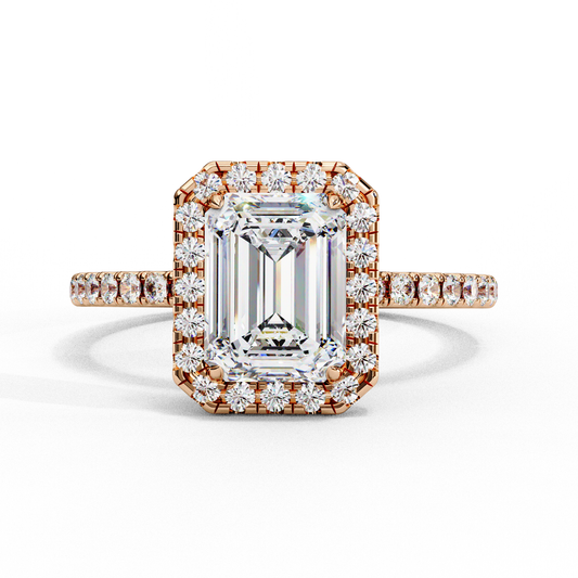 Emerald Cut Halo Ring with Diamond Accents by Finora Jewelry