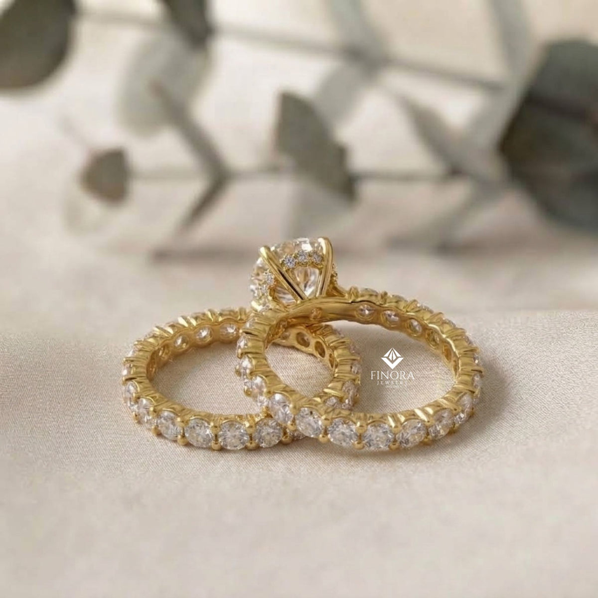 round cut lab grown diamond solitaire eternity ring – pave band, dainty gold fine jewelry
