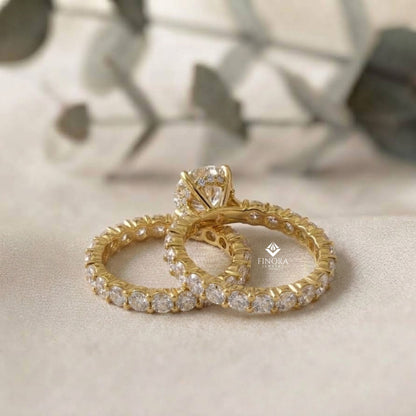 Round Cut Lab Grown Diamond Solitaire Eternity Ring – Pave Band, Dainty Gold Fine Jewelry