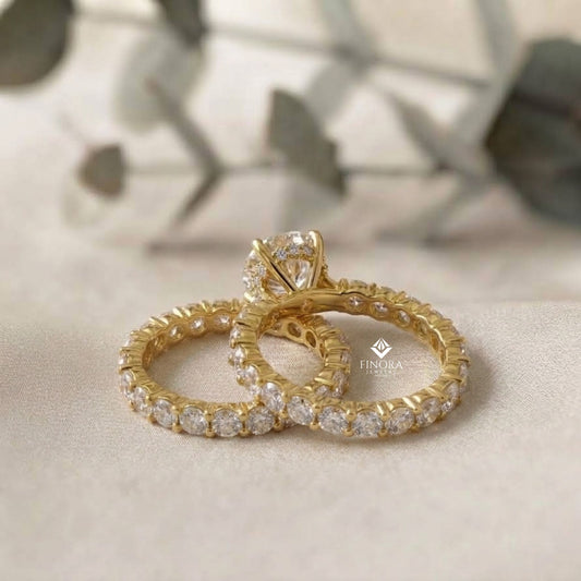 Round Cut Lab Grown Diamond Solitaire Eternity Ring – Pave Band, Dainty Gold Fine Jewelry
