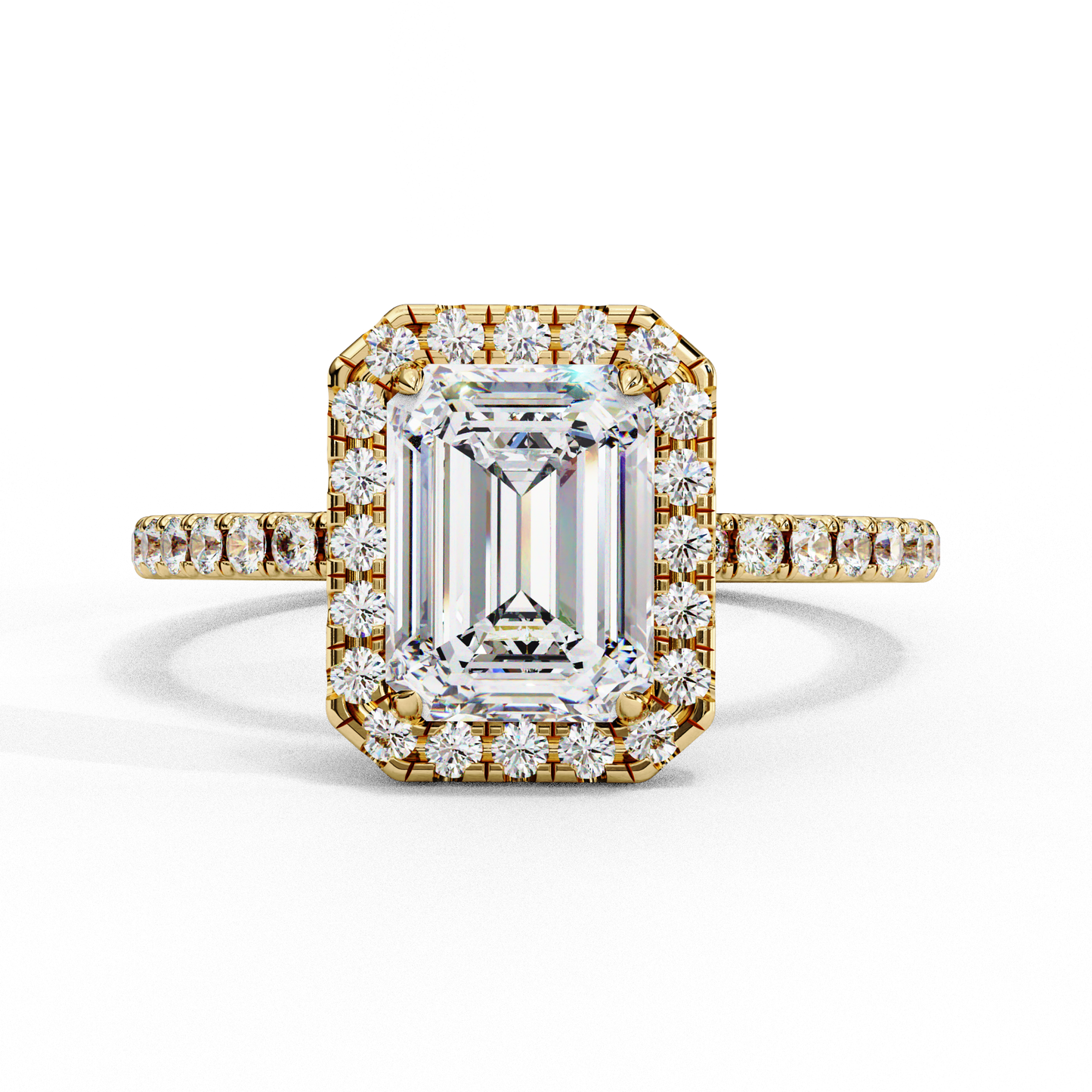 emerald cut halo ring with diamond accents by finora jewelry