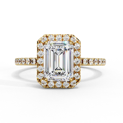 Emerald Cut Halo Ring with Diamond Accents by Finora Jewelry