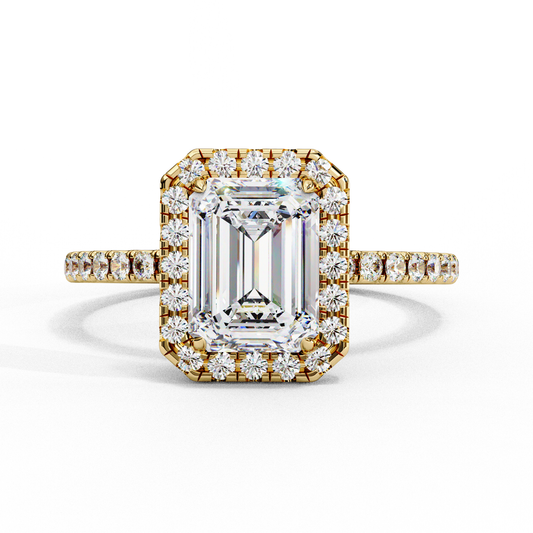 Emerald Cut Halo Ring with Diamond Accents by Finora Jewelry