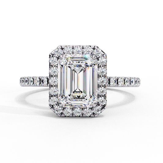Emerald Cut Halo Ring with Diamond Accents by Finora Jewelry