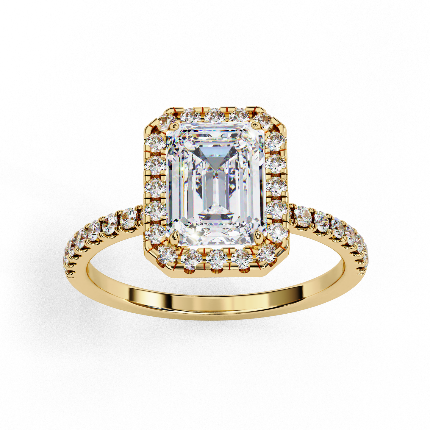 emerald cut halo ring with diamond accents by finora jewelry