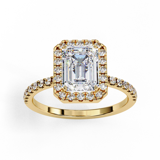 Emerald Cut Halo Ring with Diamond Accents by Finora Jewelry