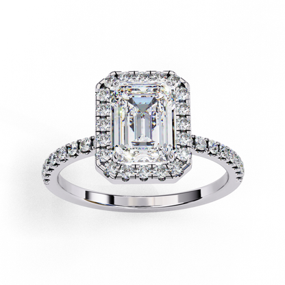 Emerald Cut Halo Ring with Diamond Accents by Finora Jewelry