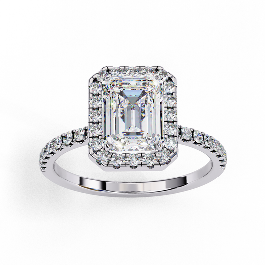 Emerald Cut Halo Ring with Diamond Accents by Finora Jewelry