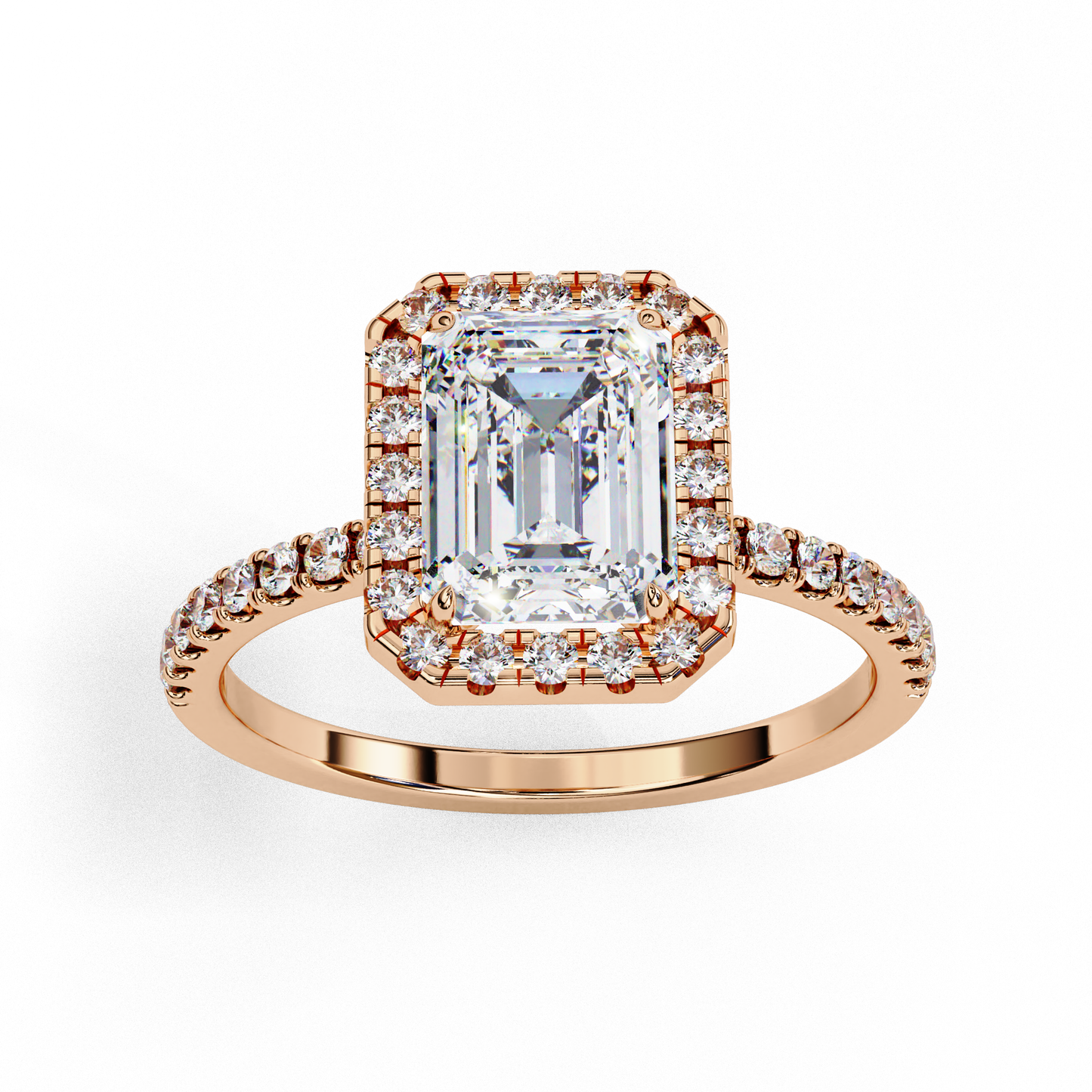 emerald cut halo ring with diamond accents by finora jewelry