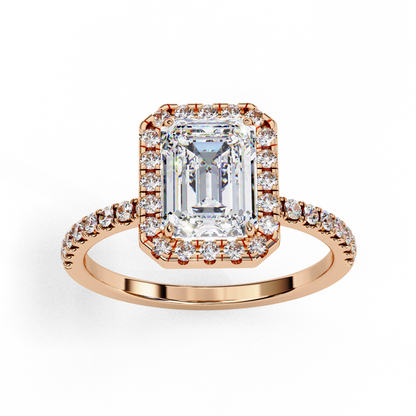 Emerald Cut Halo Ring with Diamond Accents by Finora Jewelry
