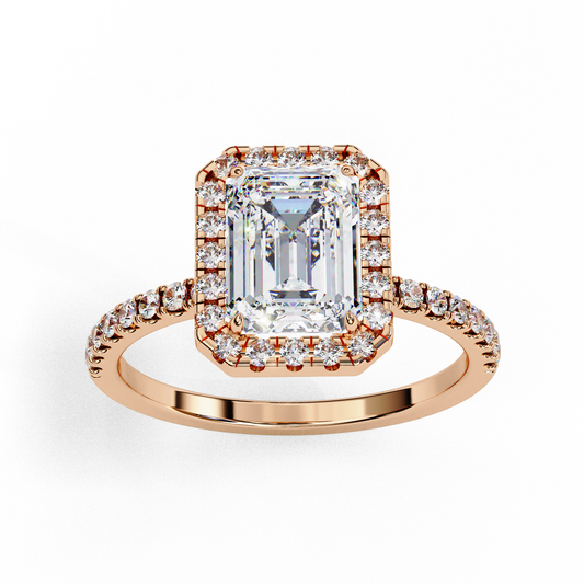 Emerald Cut Halo Ring with Diamond Accents by Finora Jewelry
