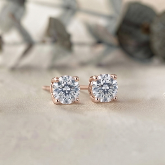 Classic Round Moissanite Stud Earrings – 4MM Solitaire, 10K-18K Gold, Sterling Silver