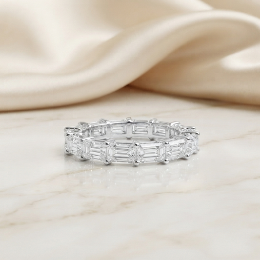 Baguette Cut Moissanite Eternity Wedding Band, Stackable Ring in 925 Silver, 10K & 14K Gold – Finora Jewelry