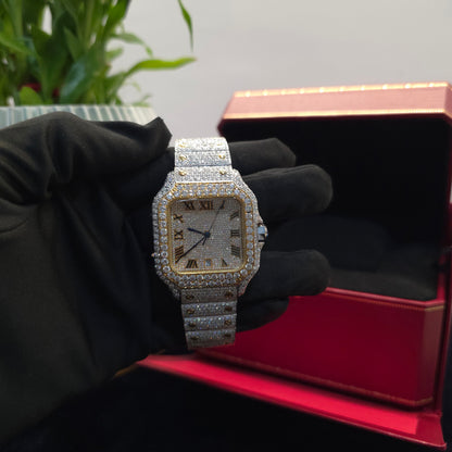 Men’s VVS Moissanite Watch | 41MM | Bust Down | Yellow & Silver