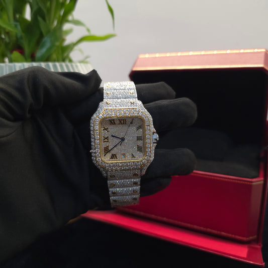 Men’s VVS Moissanite Watch | 41MM | Bust Down | Yellow & Silver